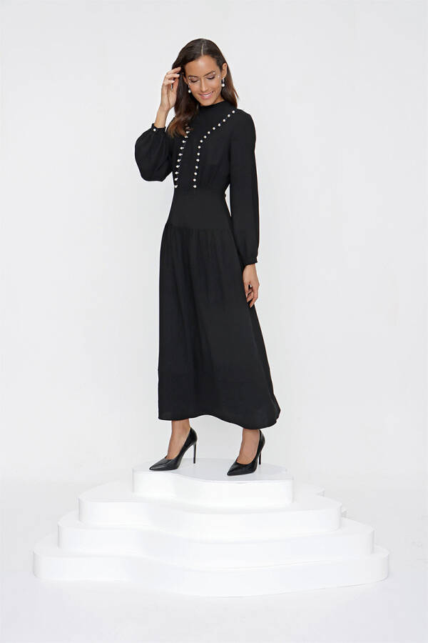 Siyah İnci Detaylı Elbise - 4