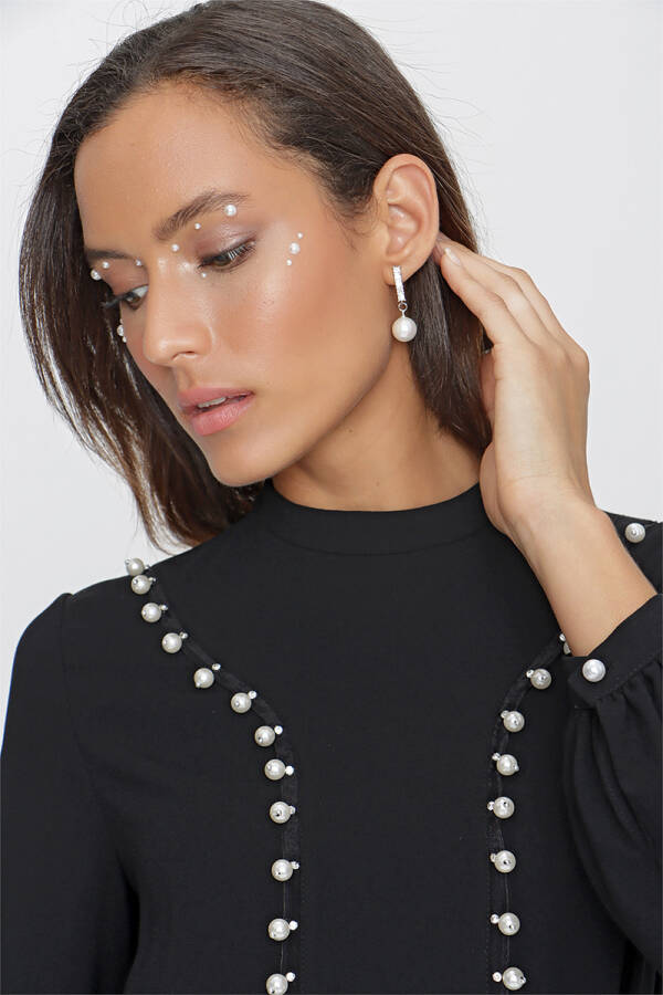 Siyah İnci Detaylı Elbise - 6