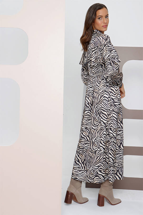 Renkli Zebra Desen Fırfır Detaylı Elbise - 6