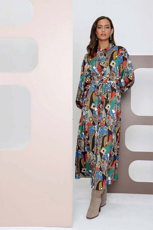 Taba Belden Büzgülü Tunik Elbise - 1