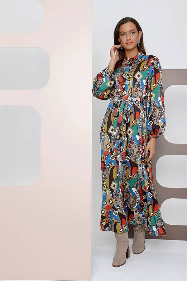 Taba Belden Büzgülü Tunik Elbise - 3