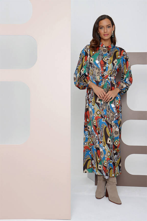 Taba Belden Büzgülü Tunik Elbise - 5