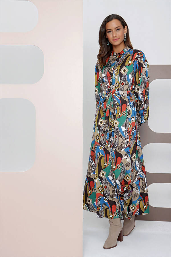 Taba Belden Büzgülü Tunik Elbise - 6