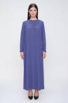 Mavi Hakim Yaka Bol Form Bürümcük Astarlı Elbise - 1