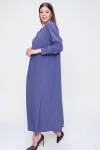 Mavi Hakim Yaka Bol Form Bürümcük Astarlı Elbise - 4