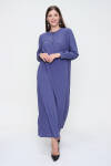 Mavi Hakim Yaka Bol Form Bürümcük Astarlı Elbise - 5