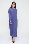Mavi Hakim Yaka Bol Form Bürümcük Astarlı Elbise - 6