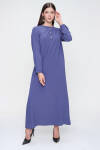 Mavi Hakim Yaka Bol Form Bürümcük Astarlı Elbise - 3