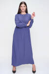 Mavi Hakim Yaka Bol Form Bürümcük Astarlı Elbise - 7