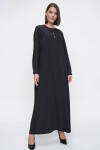 Siyah Hakim Yaka Bol Form Bürümcük Astarlı Elbise 