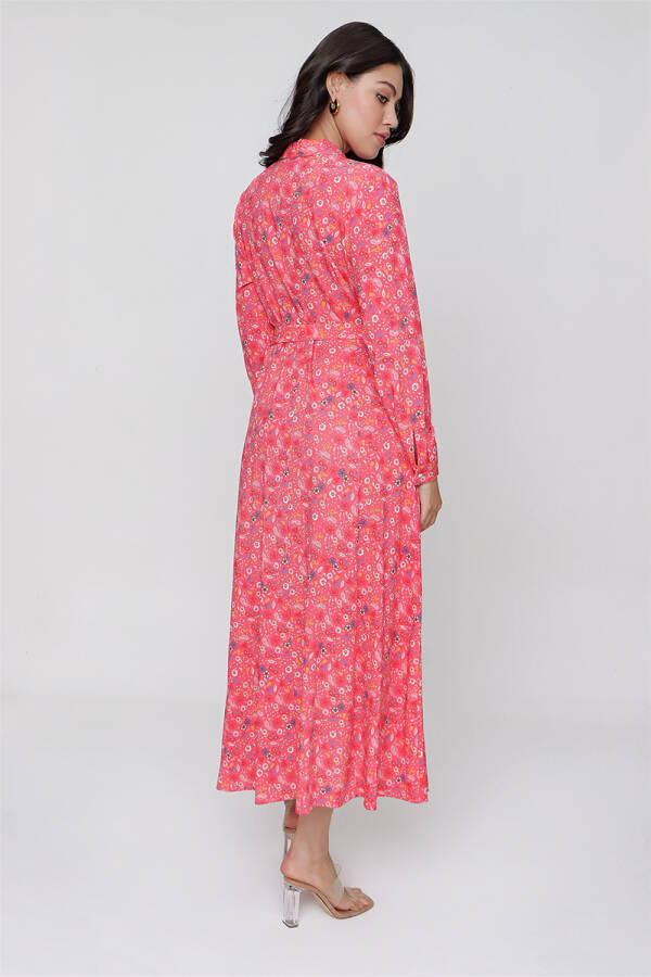 Mercan Çiçekli Gömlek Elbise - 6