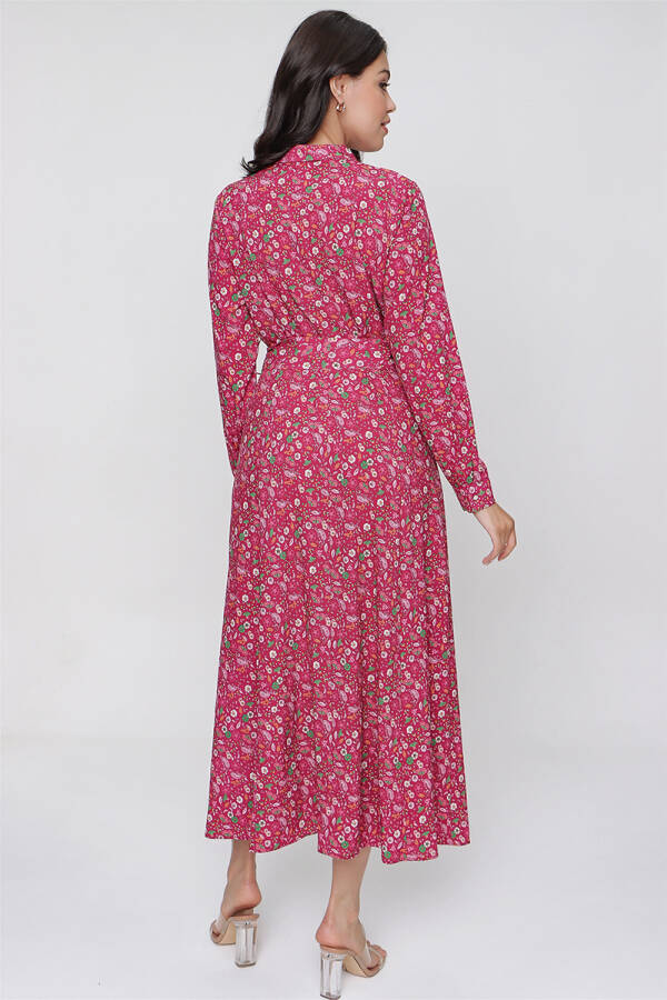 Fuşya Çiçekli Gömlek Elbise - 6