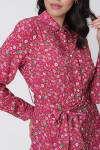 Fuşya Çiçekli Gömlek Elbise - 11
