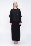 Siyah Üzeri Şifon İşlemeli Elbise 