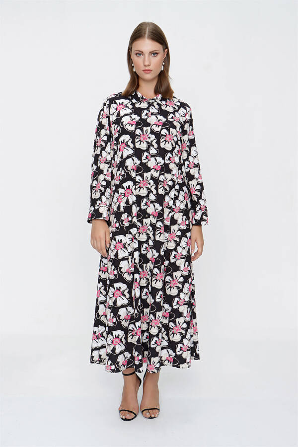Fuşya Çiçek Desen Gömlek Elbise - 2