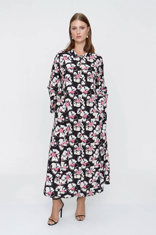 Fuşya Çiçek Desen Gömlek Elbise - 5