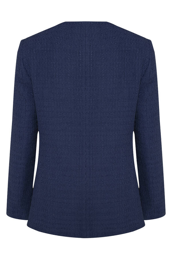 Lacivert Gold Düğme Detaylı Yakasız Düz Kesim Ceket - 3