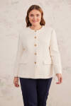 Ekru Gold Düğme Detaylı Yakasız Düz Kesim Ceket - 1