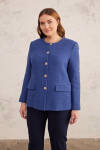 Lacivert Gold Düğme Detaylı Yakasız Düz Kesim Ceket - 4