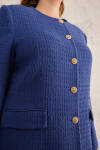 Lacivert Gold Düğme Detaylı Yakasız Düz Kesim Ceket - 5