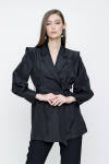 Siyah Kolları Pile Detaylı Kruvaze Ceket - 3