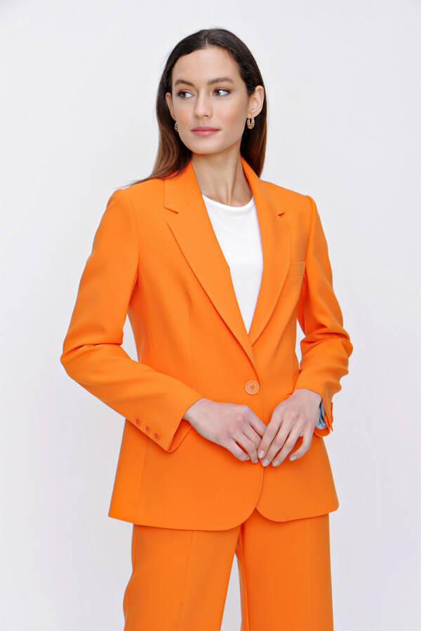 Turuncu Tek Düğme Spor Dikişli Ceket - 3