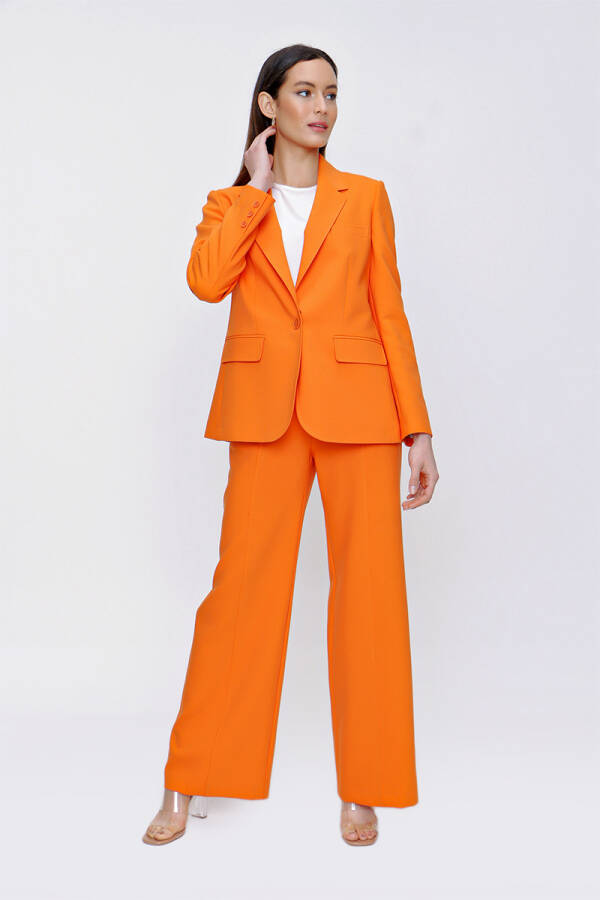 Turuncu Tek Düğme Spor Dikişli Ceket - 5