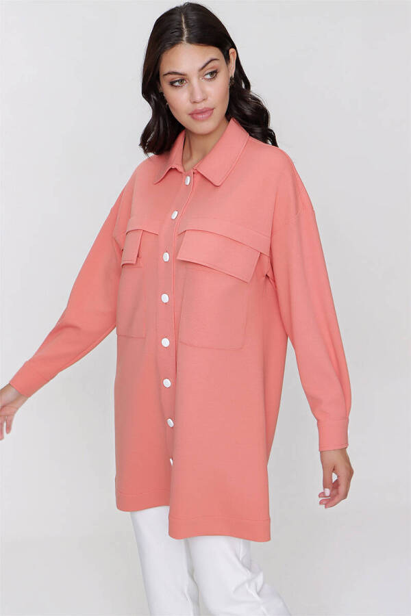 Turuncu Cep Detaylı Örme Ceket - 1