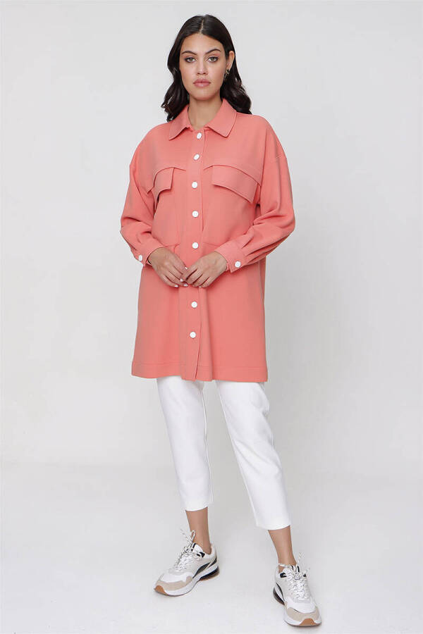 Turuncu Cep Detaylı Örme Ceket - 4