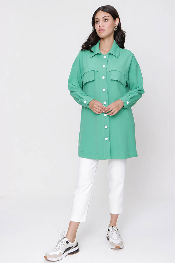 Yeşil Cep Detaylı Örme Ceket - 4