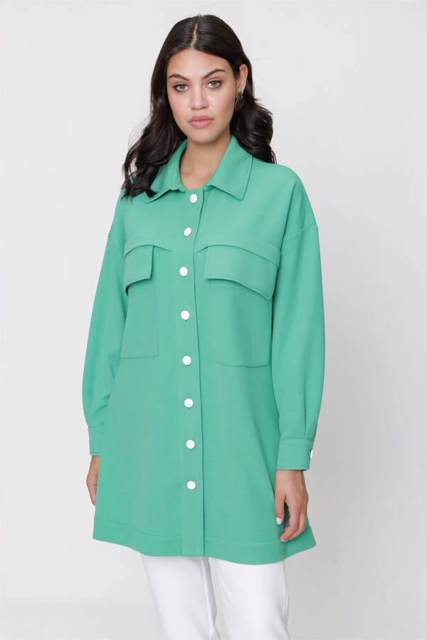 Yeşil Cep Detaylı Örme Ceket - 1