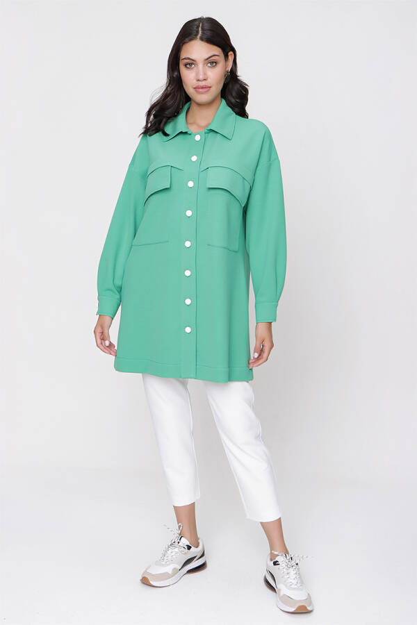 Yeşil Cep Detaylı Örme Ceket - 2