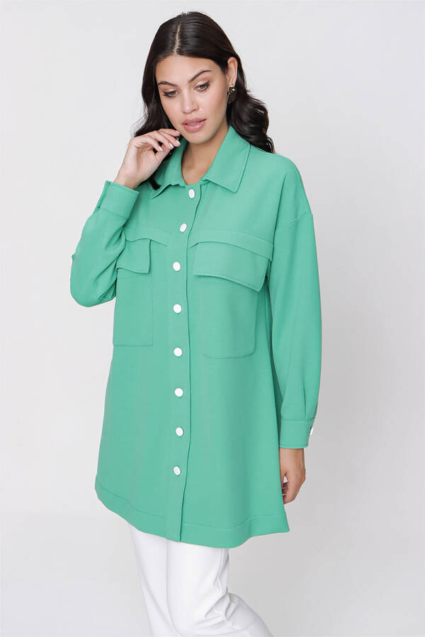 Yeşil Cep Detaylı Örme Ceket - 3
