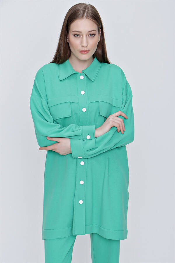 Yeşil Cep Detaylı Örme Ceket - 1