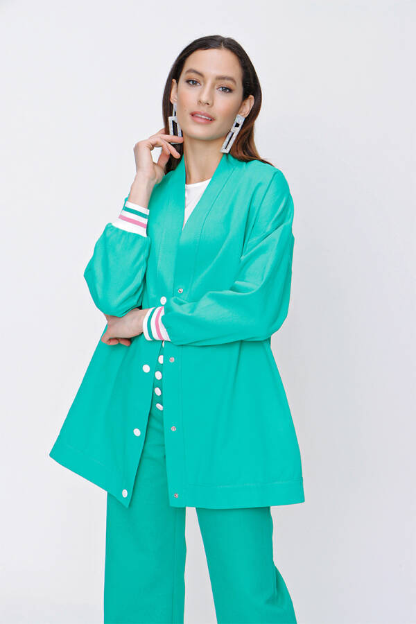 Yeşil Ribana Detaylı Gabardin Ceket - 1