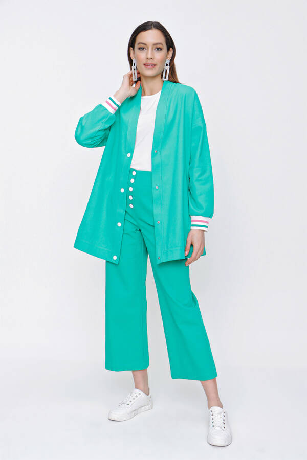 Yeşil Ribana Detaylı Gabardin Ceket - 2