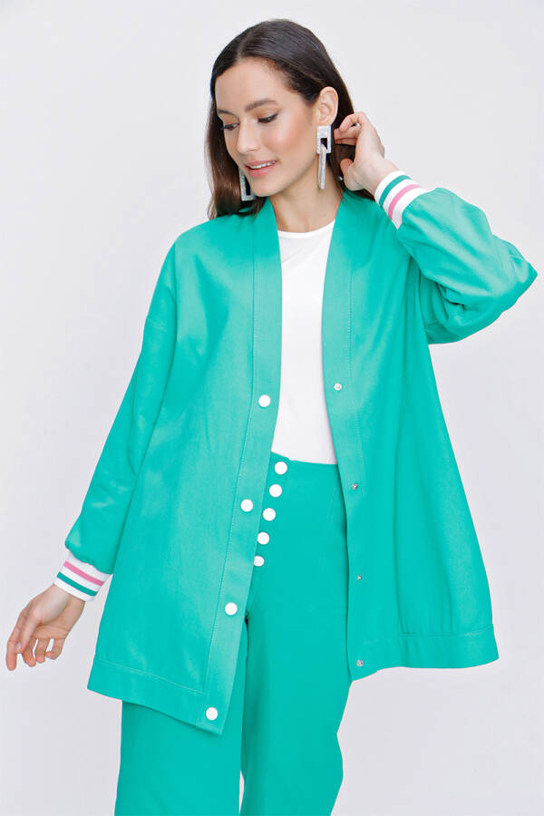 Yeşil Ribana Detaylı Gabardin Ceket - 3