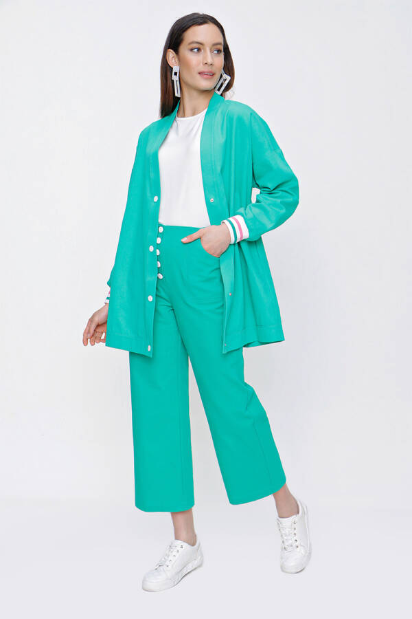 Yeşil Ribana Detaylı Gabardin Ceket - 4