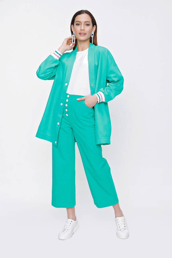 Yeşil Ribana Detaylı Gabardin Ceket - 5