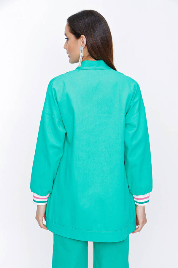 Yeşil Ribana Detaylı Gabardin Ceket - 6