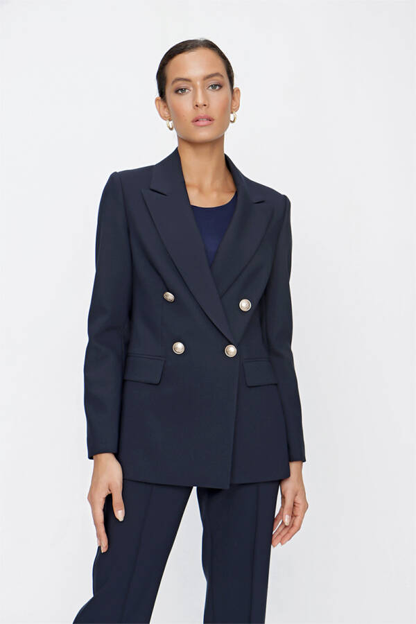 Lacivert Kruvaze Blazer Ceket - 1