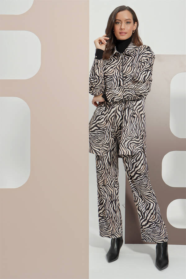 Renkli Zebra Desen Kadife Ceket - 1