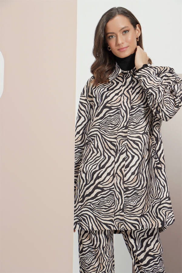 Renkli Zebra Desen Kadife Ceket - 4