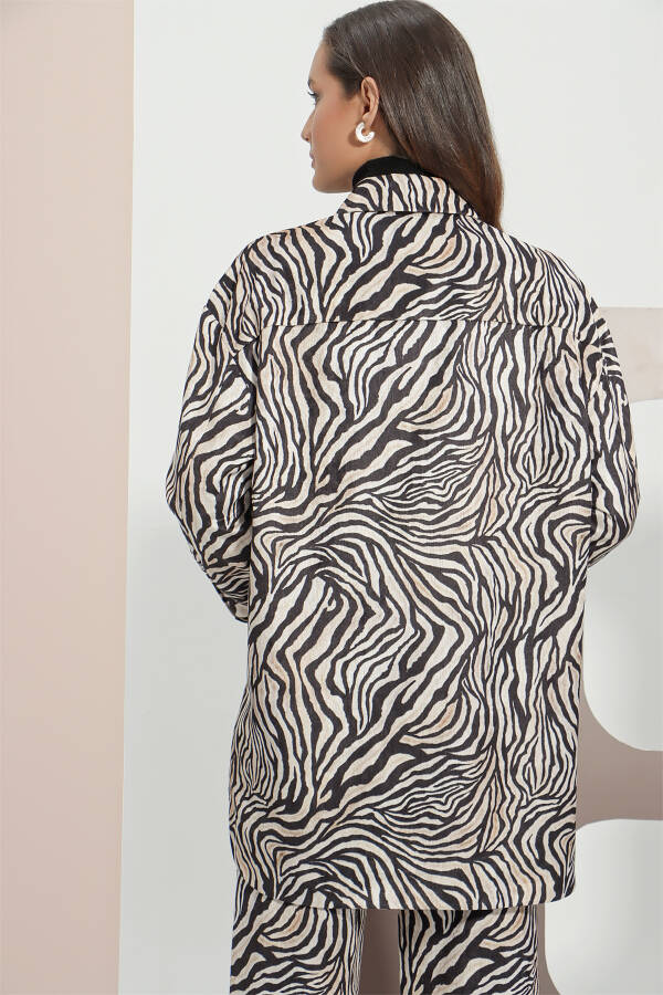 Renkli Zebra Desen Kadife Ceket - 6