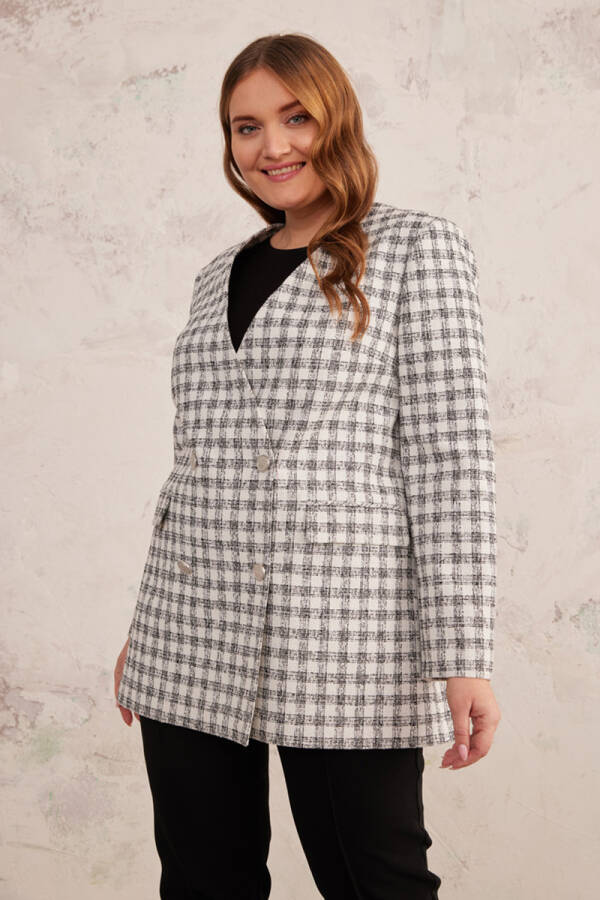 Siyah Kruvaze Yakasız Ceket - 3