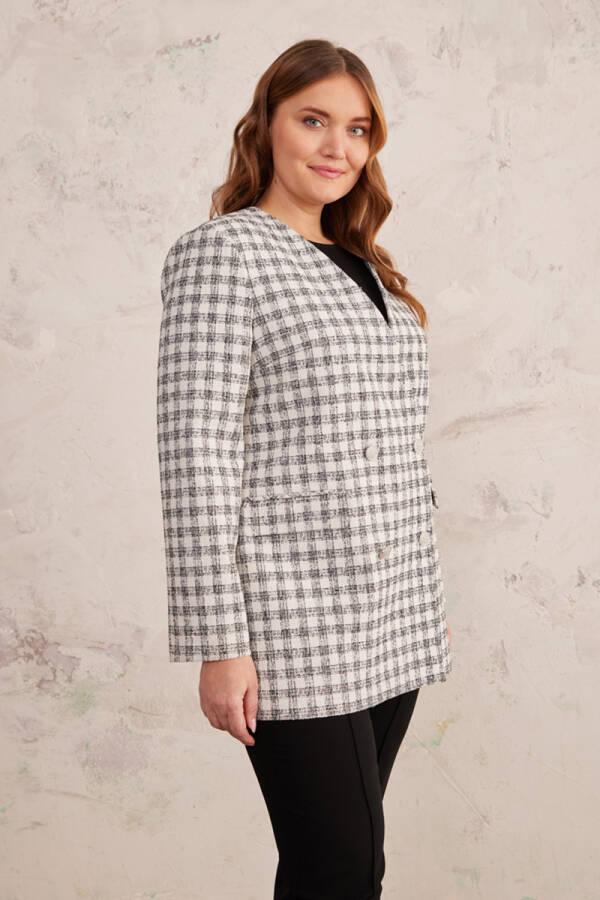 Siyah Kruvaze Yakasız Ceket - 4