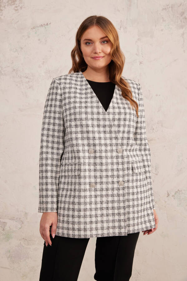 Siyah Kruvaze Yakasız Ceket - 6