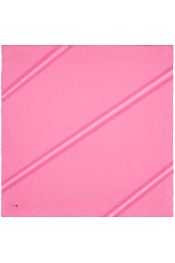 Pembe İpek Kare Çizgili Eşarp - 1