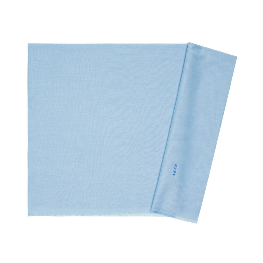 Mavi Düz İpek Koton Şal - Aker