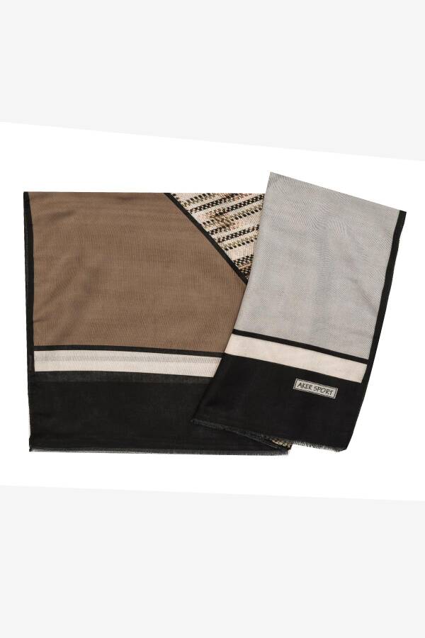 Siyah Polyester Dikdörtgen Desenli Şal - 1